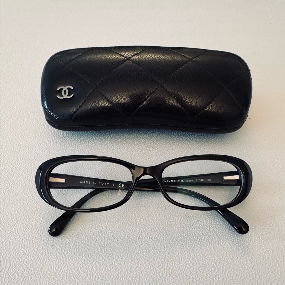 CHANEL Authentic Black Quilted Glasses with Case